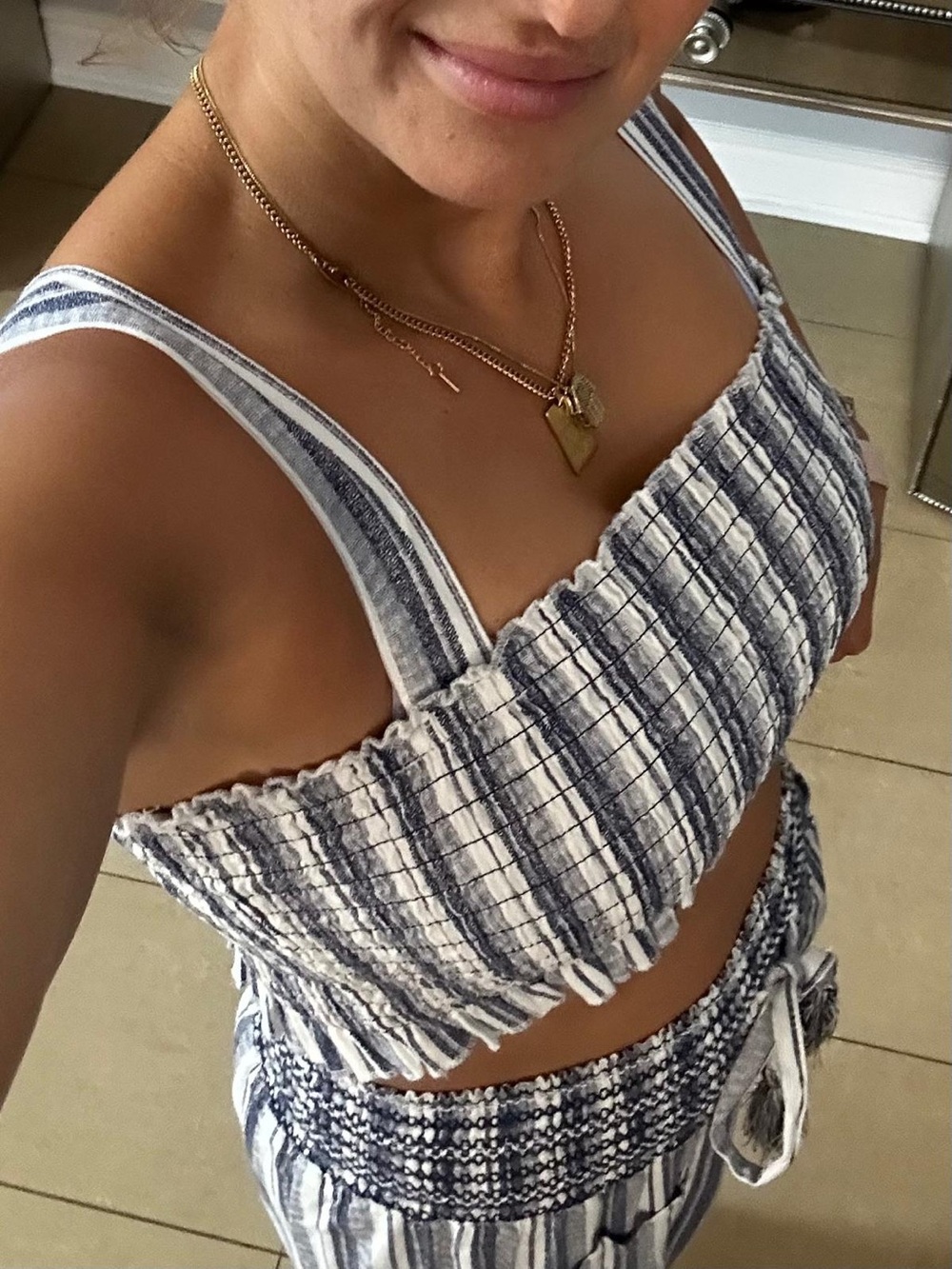 2 piece 🩵 Striped Smocked Wide-Leg Pants and top in Blue & White